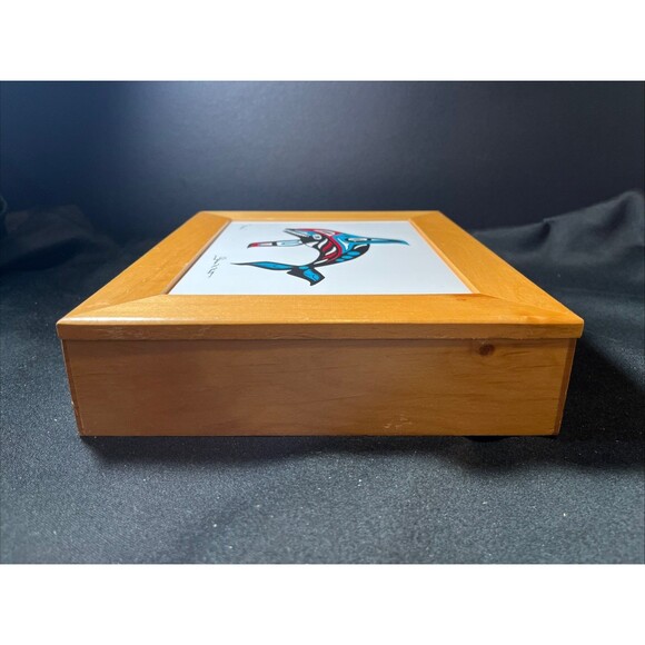 Orca Whale Tile On Handmade Wood Trinket Box By Glenn Mcnutt Alaska Native Art - Picture 10 of 13